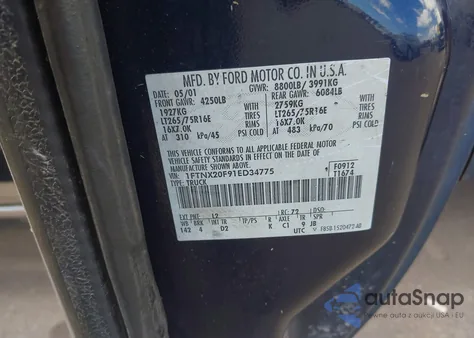 2001 Ford F-250 Lariat/Xl/Xlt z USA, uszkodzony, nr VIN 1FTNX20F91ED34775